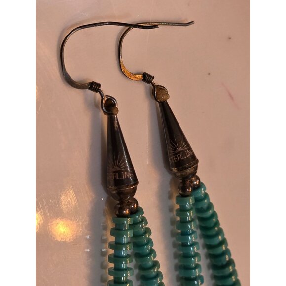 Sterling Heshi Turquoise Beaded 925 Silver Hook Earrings Huge Statement - Picture 2 of 11